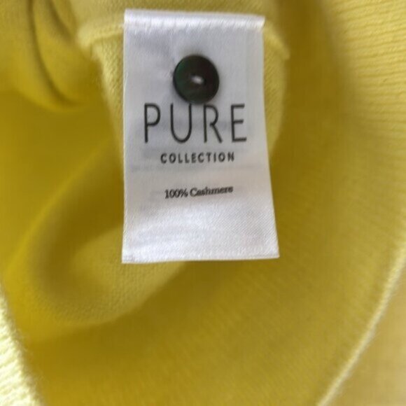 Pure Collection (8) Canary Yellow Cashmere Gray Abalone Button Cardigan Sweater - Picture 7 of 8
